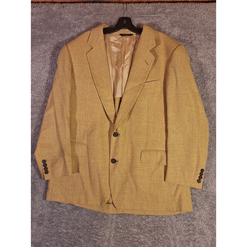 Alan Flusser Mens Sport Coat Blazer Jacket Tan Silk Wool Made in Canada Vintage
